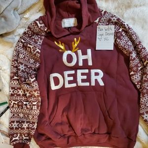 maroon and grey "oh deer" hoodie xlarge